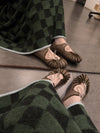 YANYAN KNITS Fall/Winter 2025: Wool plaid cropped sweater / mid-length skirt YYK-YYW25-1422-GW (Skirt: YYW25-2021)